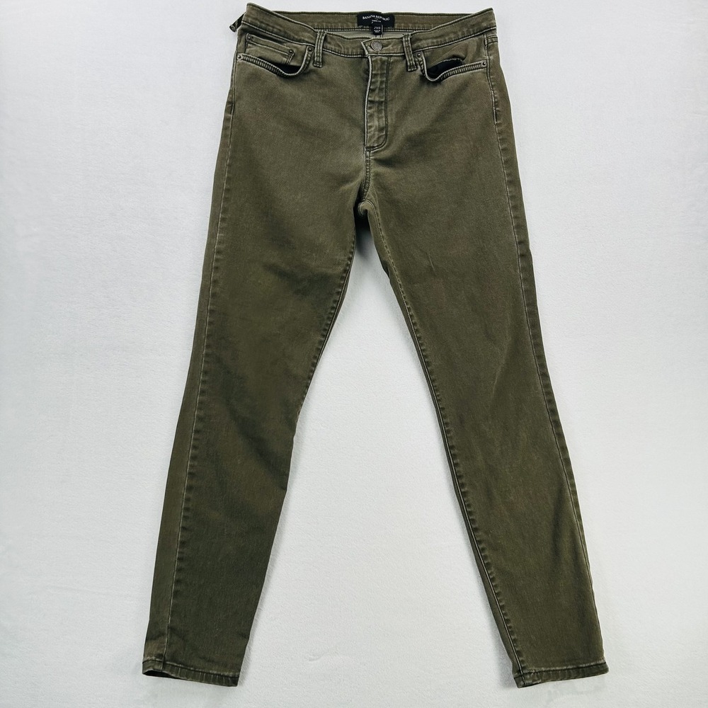 Banana Republic Jeans Womens 29x28 Green Skinny Fit Stretch Casual Pants Damaged